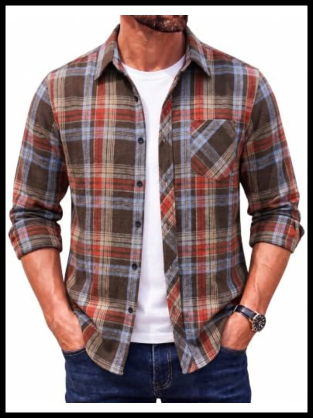 Men's Flannel Plaid Button Down Shirt Long Sleeve Casual Shirt